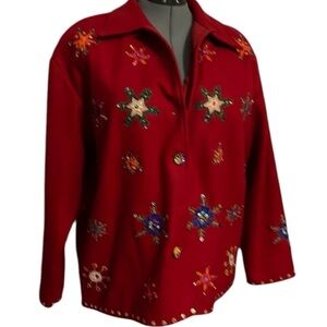 Vintage Keren Hart Christmas Beaded Holiday Cardigan Sweater Medium